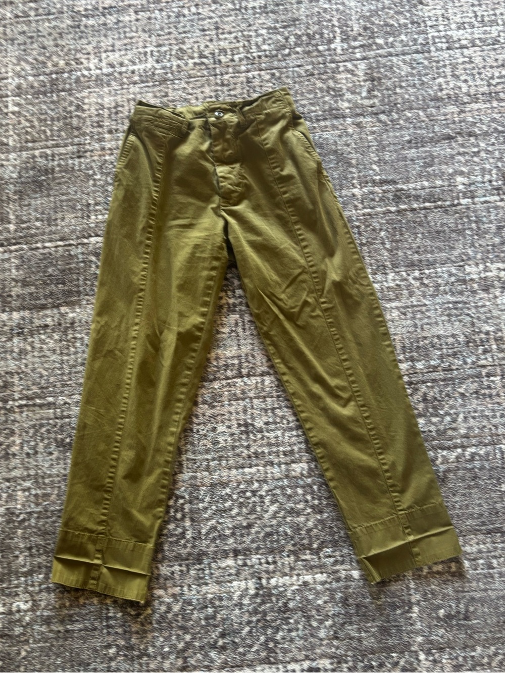 Alex Mill button-front Chino Trouser Pants Sz 0, olive green. Hem taken out